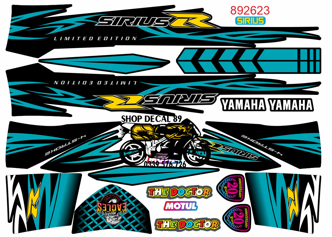 Tem Chế Sirius 110 Xăng Cơ Mẫu Chữ R MS 892623 XANH LỤC ĐEN - Tem Sirius 3 Lớp Cao Cấp