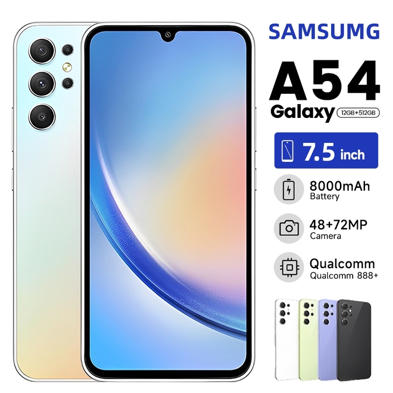 Điện thoại thông minh SAMSUMG A54 Galaxy 7.5 inch 16GB + 512GB Phiên bản toàn cầu HD Điện thoại di động 8000mAh Điện thoại di động chính hãng 4G Sim 5G Điện thoại di động Android