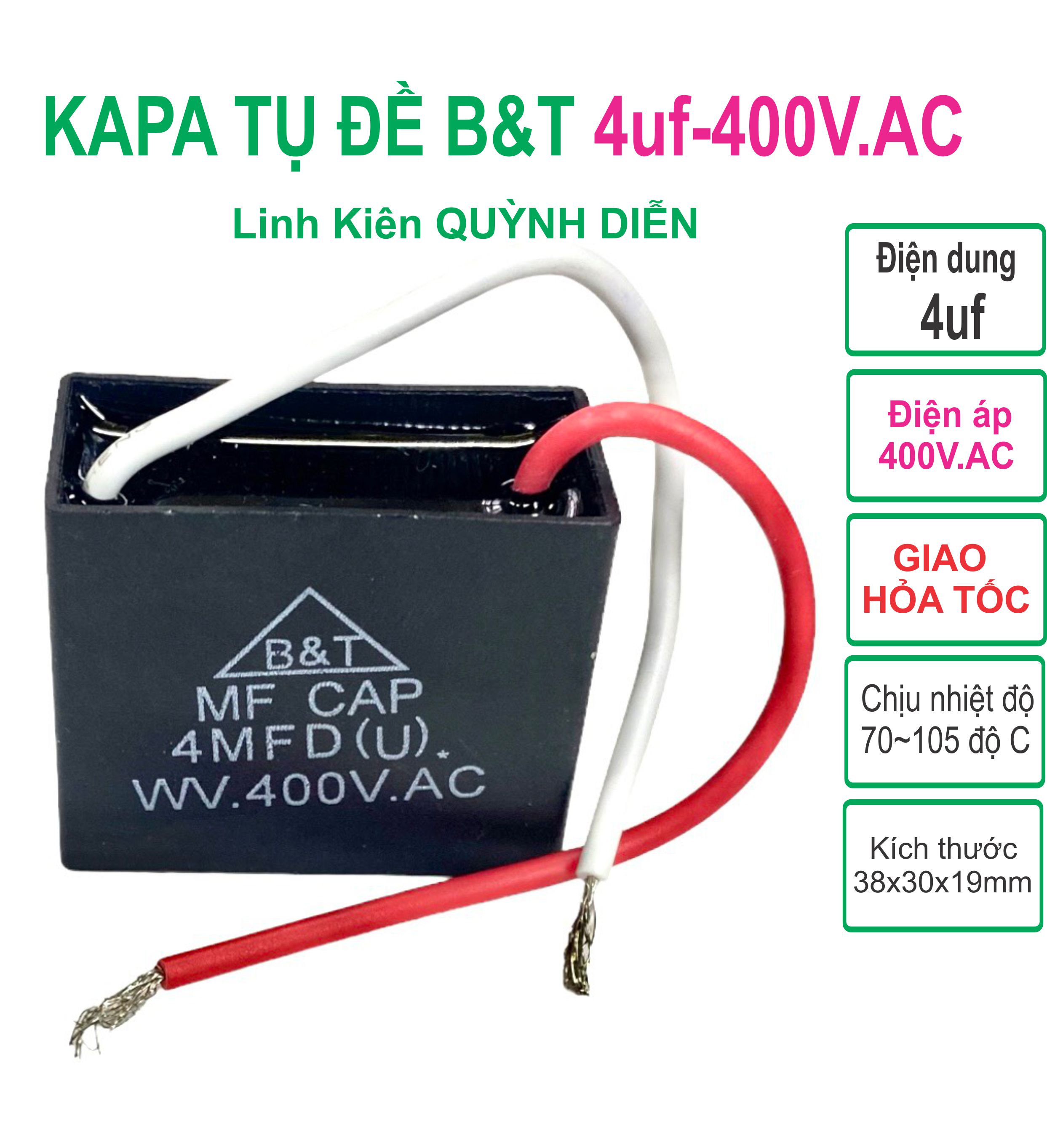 Combo 10 capa tụ đề 4uf 400v.ac b&t kapa ngậm tụ quạt - linh kiện điện tử quỳnh diễn