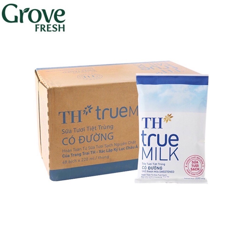 Thùng 48 bịch sữa tươi tiệt trùng có đường th true milk 220ml