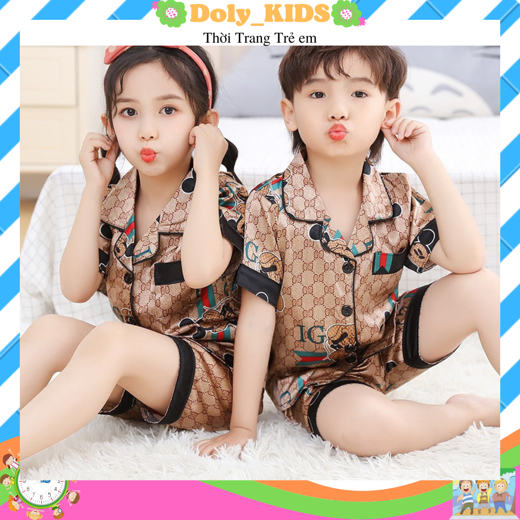 Bộ quần áo pijama in hình kiểu ráng Guchi,bộ đồ ngủ phong cách guchi mùa hè mát mẻ cho bé trai và gái từ 6 đến 28kg MINKIDS