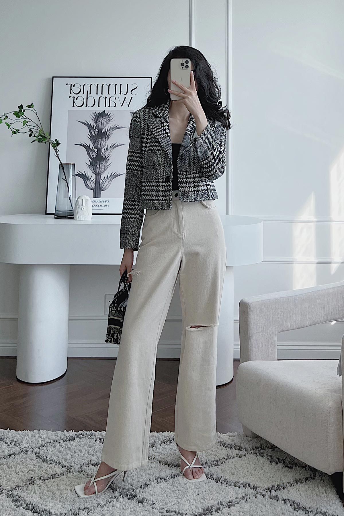Quần ống rộng jeans rách đùi vien tran v64w21q011
