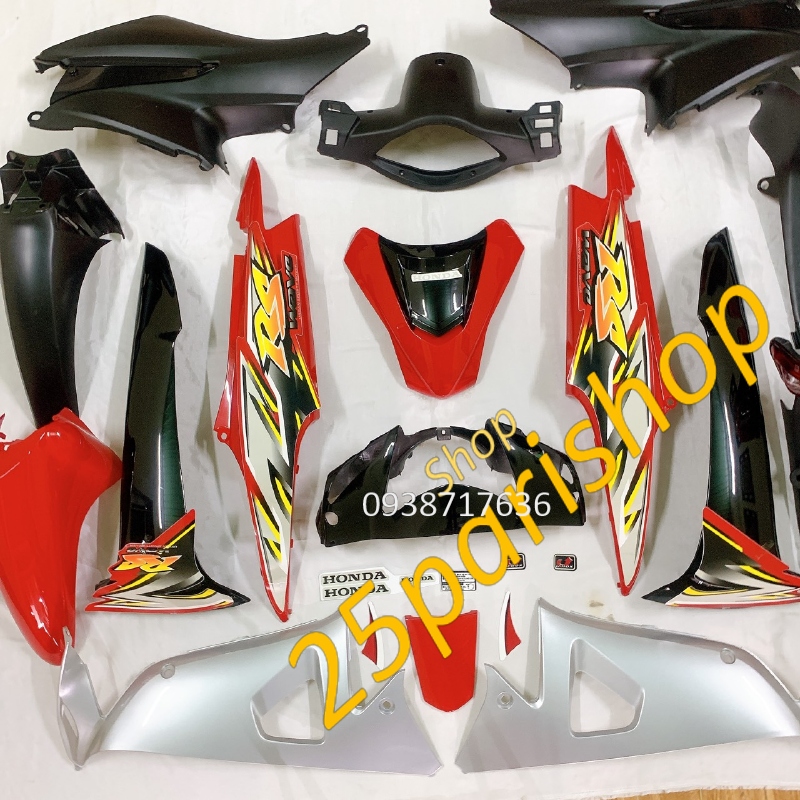 Dàn áo xe wave rs 2008 màu đỏ -s100-wave 50cc-alpha -đời 2006 đến 2016 -nhựa abs cao cấp