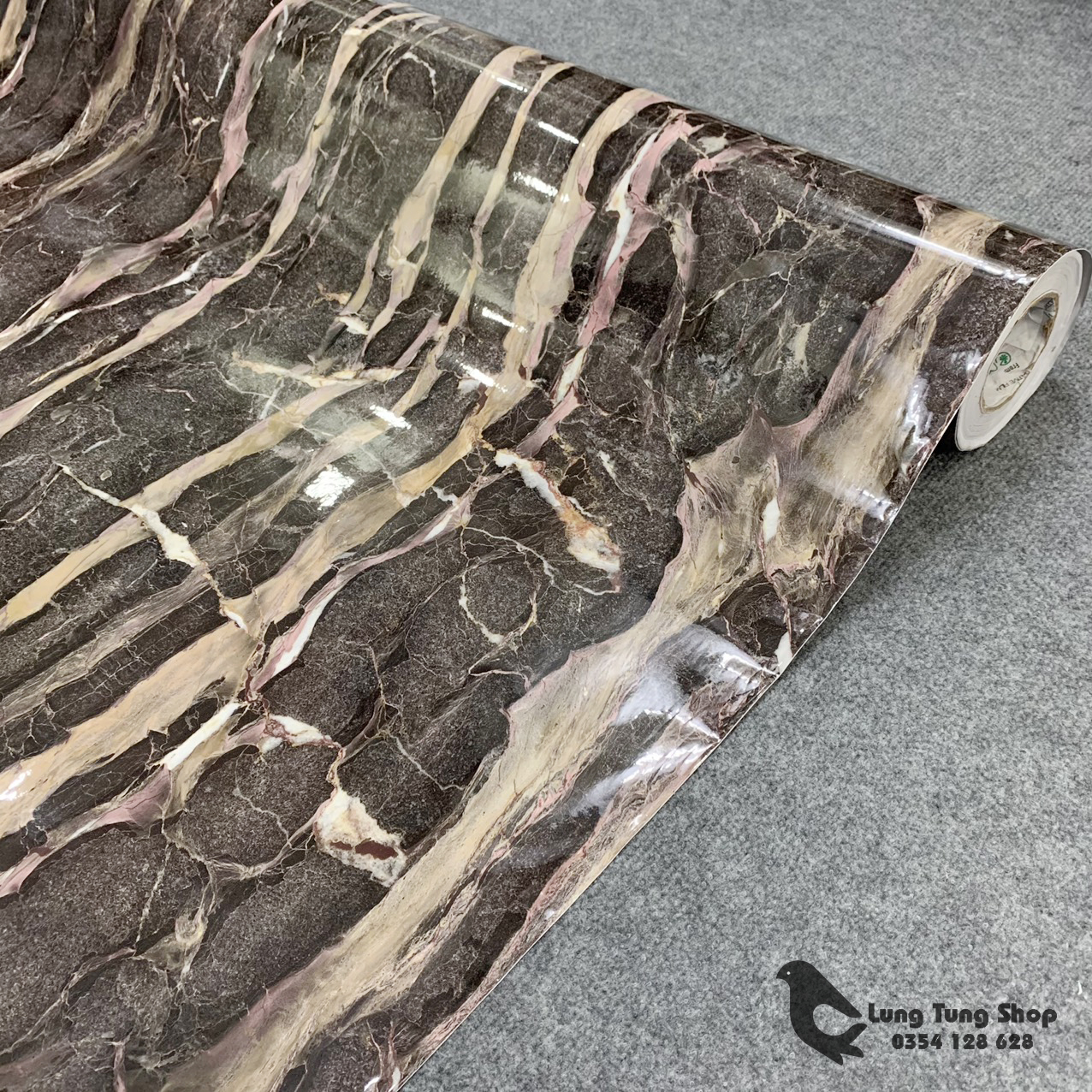 Decal đá hoa cương màu đen vân to - giấy dán tường bàn tủ có sẵn keo ( khổ 1,2m - mẫu D8 )