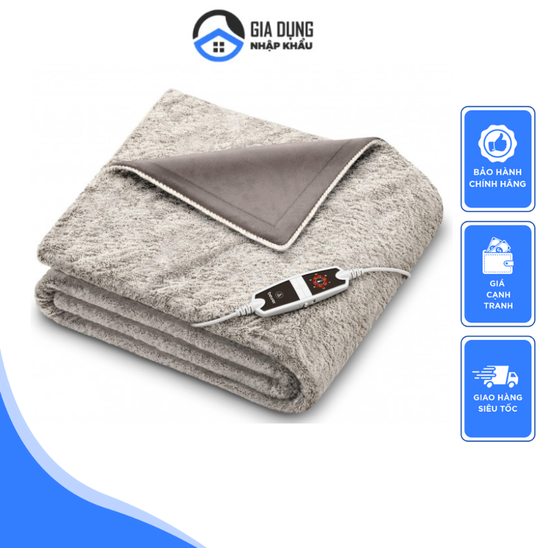 Chăn điện sưởi ấm beurer hd150, chăn sưởi đôi, kt 200 x 150 cm, 6 mức nhiệt, electric blanket, tự ngắt an toàn, làm ấm nhanh, tiết kiệm điện năng, bảo hành 24 tháng