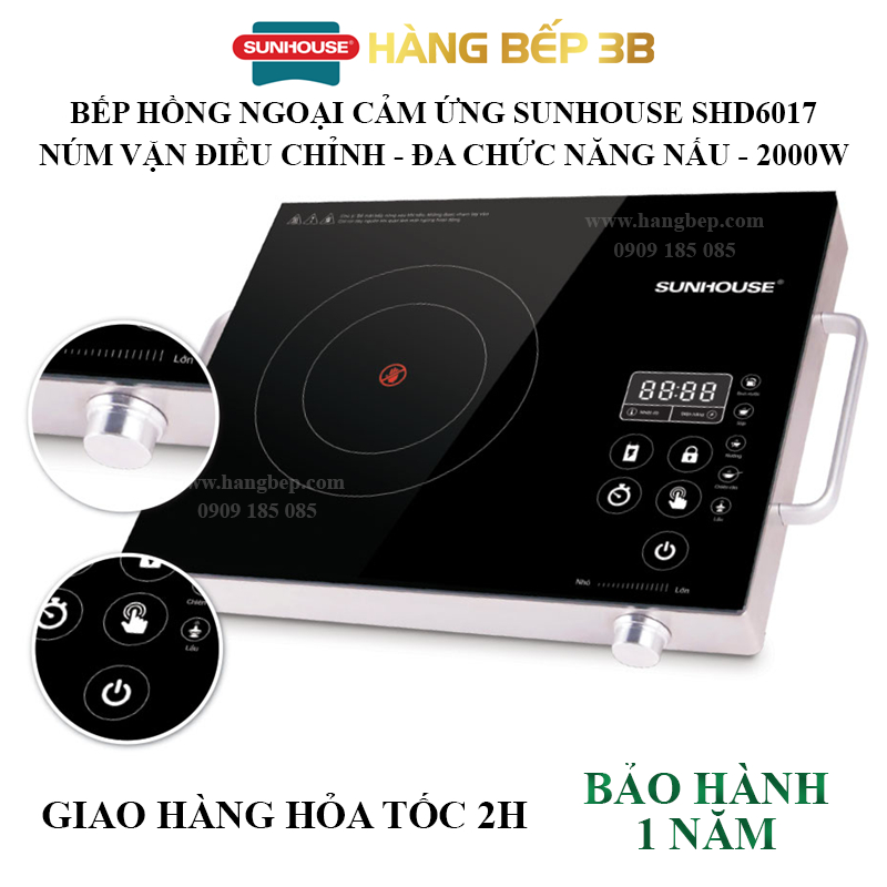 Bếp Hồng Ngoại Cảm Ứng Sunhouse Công Suất 2000w Mặt Bếp Có Độ Bền Cao Luôn Sáng Bóng Đẹp Mắt Không Kén Nồi Tiện Lợi Hơn Với 5 Chế Độ Nấu Chế Độ Hẹn Giờ Tiện Lợi Và Khoá An Toàn BH 1 Năm.