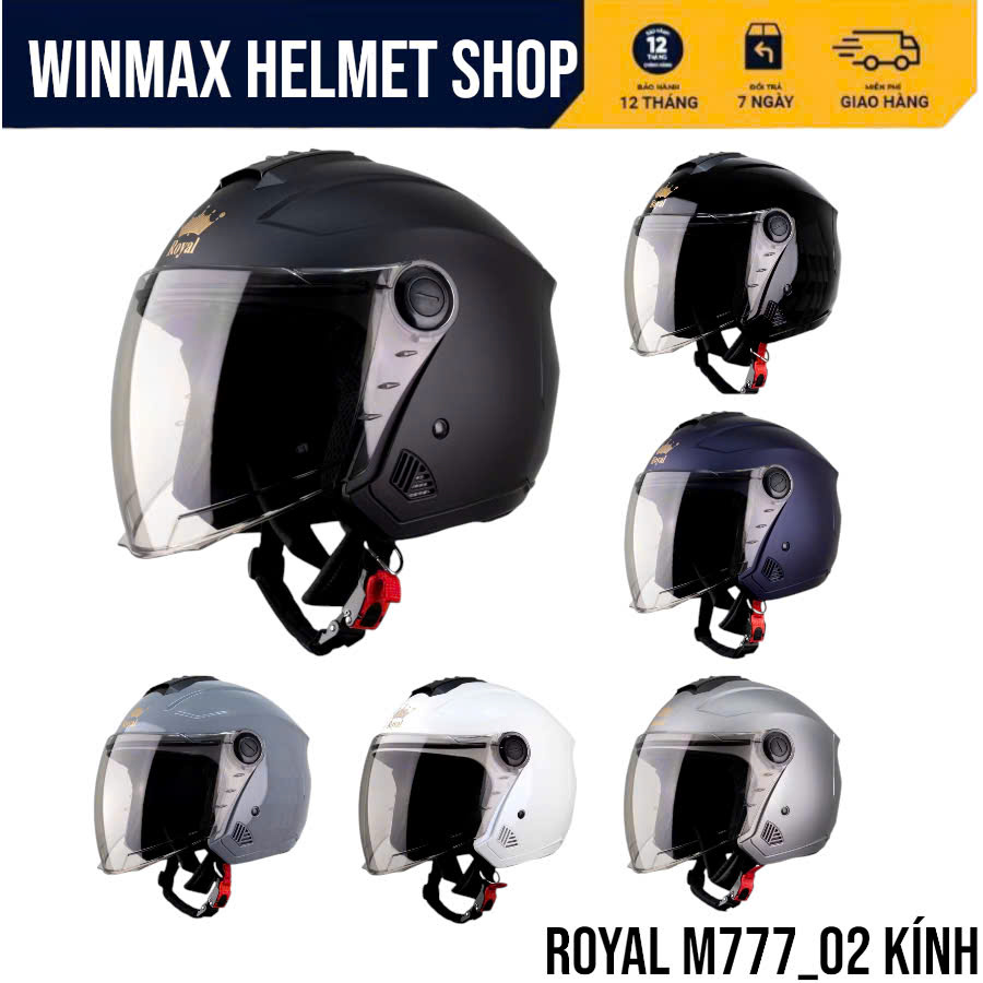 ROYAL Helmet Mũ Bảo Hiểm 3/4 Đầu M777_02 Kính Size L/XL Nhựa ABS Hàng Chính Hãng ROYAL HELMET BH 12 Tháng