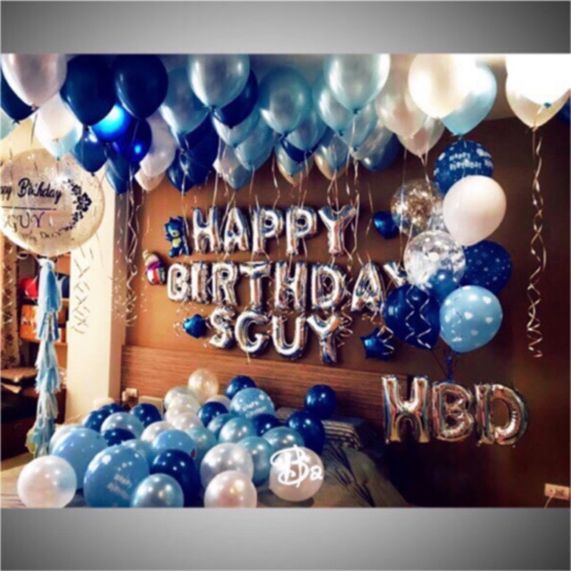 Bộ bóng trang trí sinh nhật tone xanh dương (tùy chọn màu theo ý)