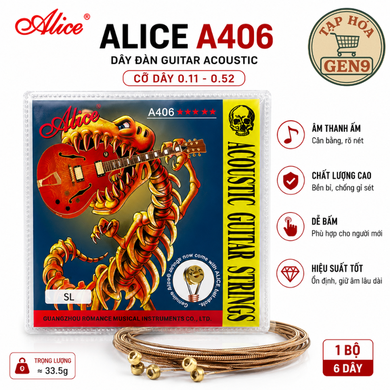 Dây Đàn Guitar Acoustic Alice A406-SL Super Light 0.11-0.52 Chính Hãng Âm Sáng Bền Dễ Bấm