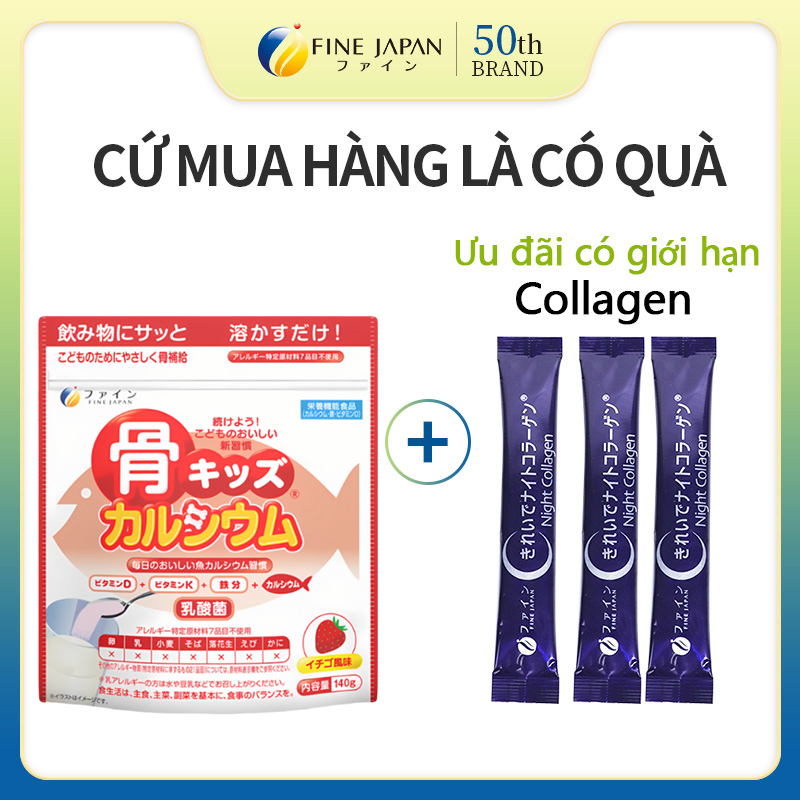 Bột canxi cá tuyết fine bone's calcium for kids fine japan bổ sung canxi phát triển chiều cao gói 140g