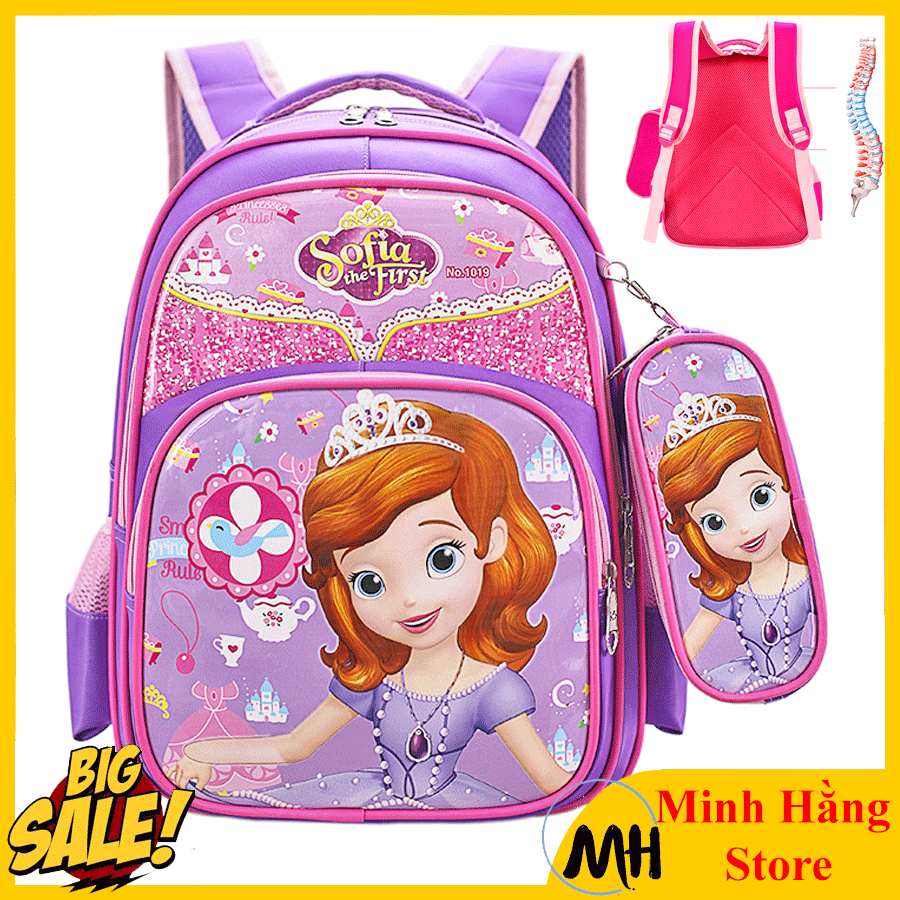 [Chọn mẫu ] Balo nhiều ngăn TẶNG KÈM túi đựng bút cùng mẫu cho bé gái họa tiết công chúa tuyết Elsa và Sofia, cặp sách học sinh đi học cho trẻ tiểu học từ lớp 2 đến lớp 6