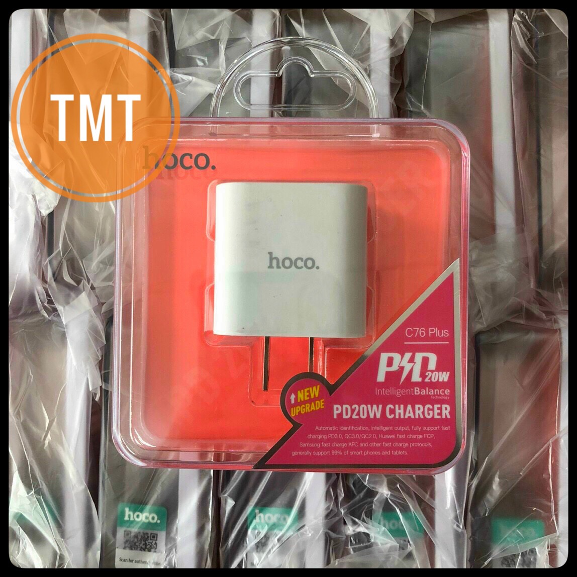 Cốc sạc nhanh / củ sạc nhanh iphone 11/12/13/ ipad hoco c76/c76a plus cổng typec pd20w qc3.0 - chính hãng