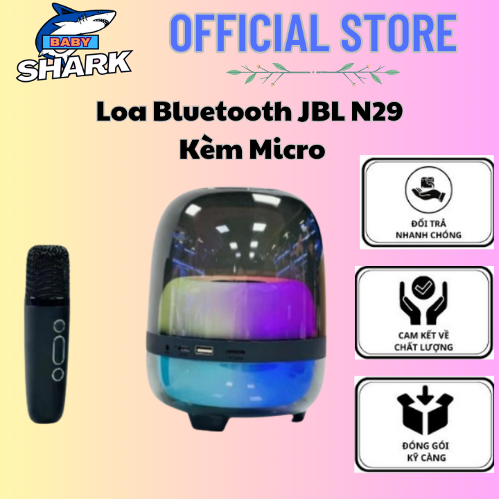 Loa nghe nhạc bluetooth jbl n29 kèm micro, loa bluetooth mini, loa di động bass mạnh, âm thanh rõ, full box, loa bluetooth trong suốt có led