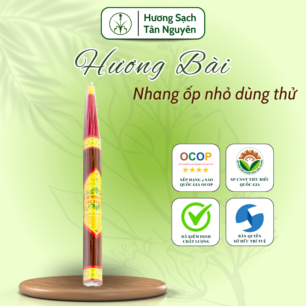 Nhang ít khói Tân Nguyên, hương bài, nhang sạch ốp nhỏ dùng thử 35 đến 55 que - Hương Sạch Tân Nguyên