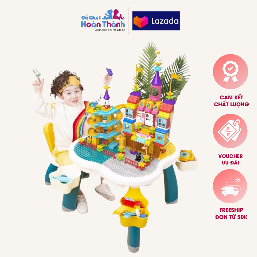 Bàn xây dựng trẻ em đa năng Hoa Anh Đào, đồ chơi trí tuệ, lắp ráp, xếp hình cho bé