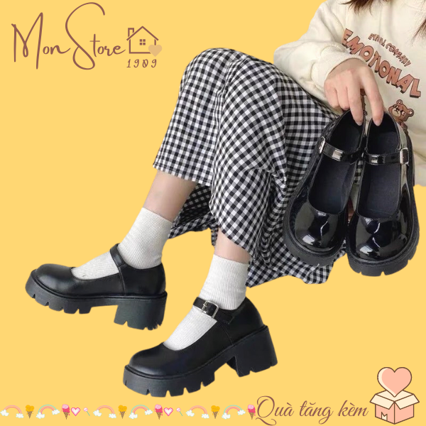 (CÓ SẴN) Giày Lolita Vintage Ulzzang, Giày Lolita Nữ Da Bóng Da Lì Phong Cách Hàn Quốc Mary Jane Quai Cài 5cm