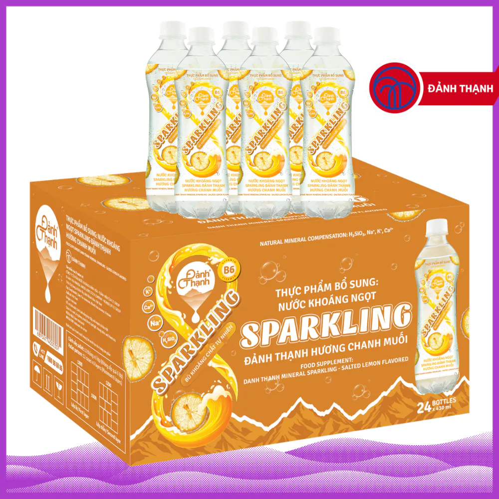 Thùng 24 Chai Nước Khoáng Ngọt Hương Chanh Muối Có Gas Thiên Nhiên 430ml Đảnh Thạnh- Giàu và bổ sung vi khoáng tự nhiên