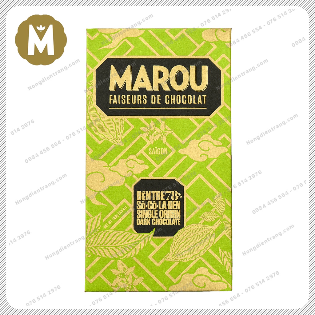 Marou Chocolate Ben Tre 78% Socola Đen - Thanh 24g