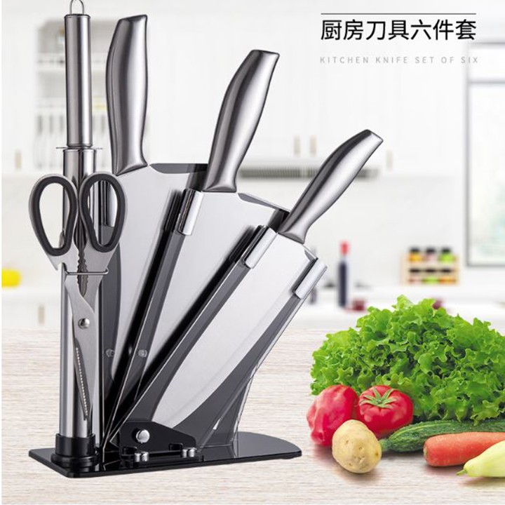 Bộ dao nhật seki 6 món hợp kim siêu bền nhà bếp cao cấp kèm khay đựng