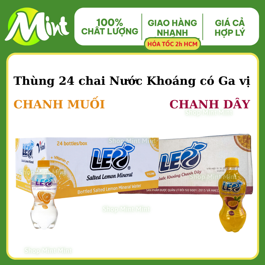 Thùng 24 chai - Nước khoáng có ga vị Chanh Muối 350ml - LEO. Shop Mint Mint.