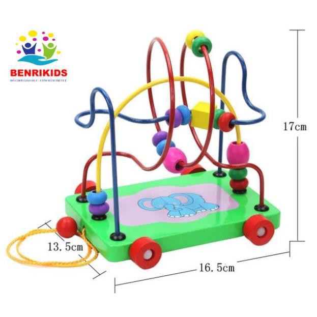 Đồ chơi xe kéo luồn hạt bằng gỗ cho bé