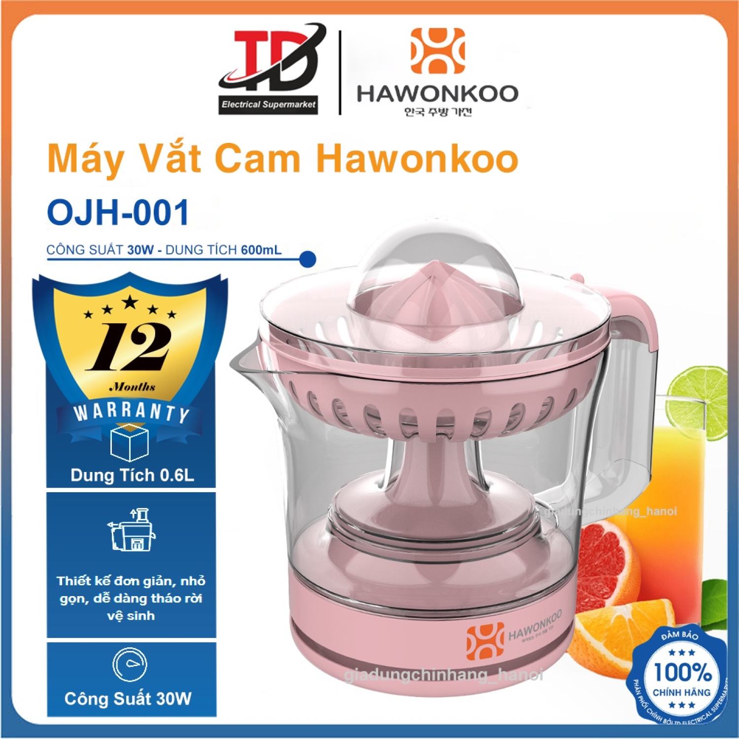 Máy vắt cam hawonkoo ojh-001, 600ml-30w, hàng chính hãng