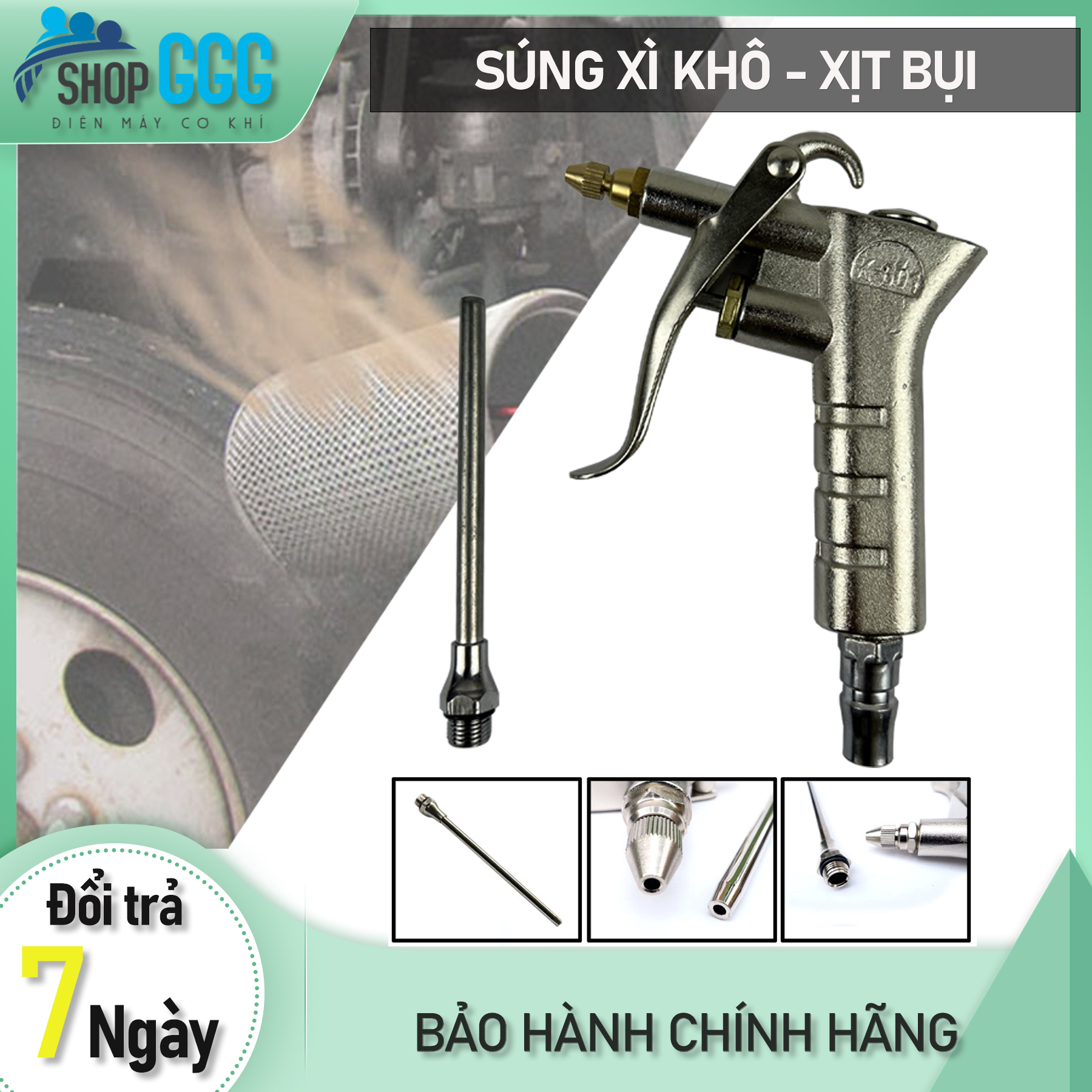 Đầu xịt hơi, xịt bụi, xì khô dùng áp lực khí
