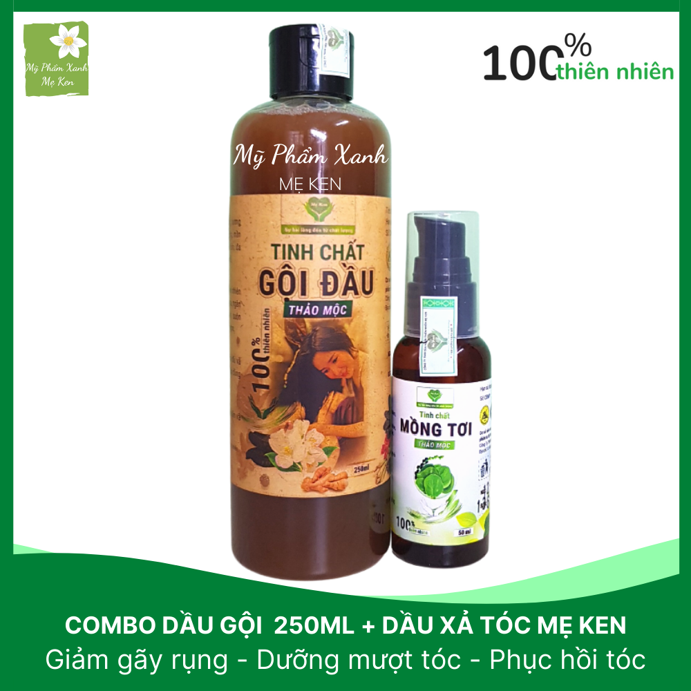 Bộ dầu gội thảo dược 250ml và dầu xả tóc 50ml Mẹ Ken Ngăn ngừa tóc gãy rụng, giảm rụng tóc, kích mọc tóc, sạch gàu, giảm nấm ngứa da đầu, phục hồi tóc hư tổn, nuôi dưỡng tóc chắc khỏe , suôn mượt