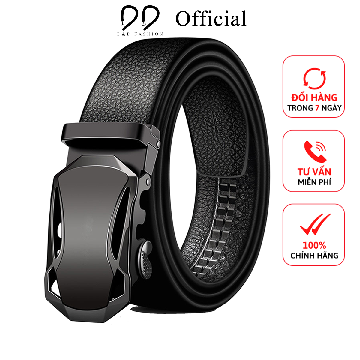 Thắt lưng nam da thật dáng trơn khóa tự động màu đen - d&d fashion