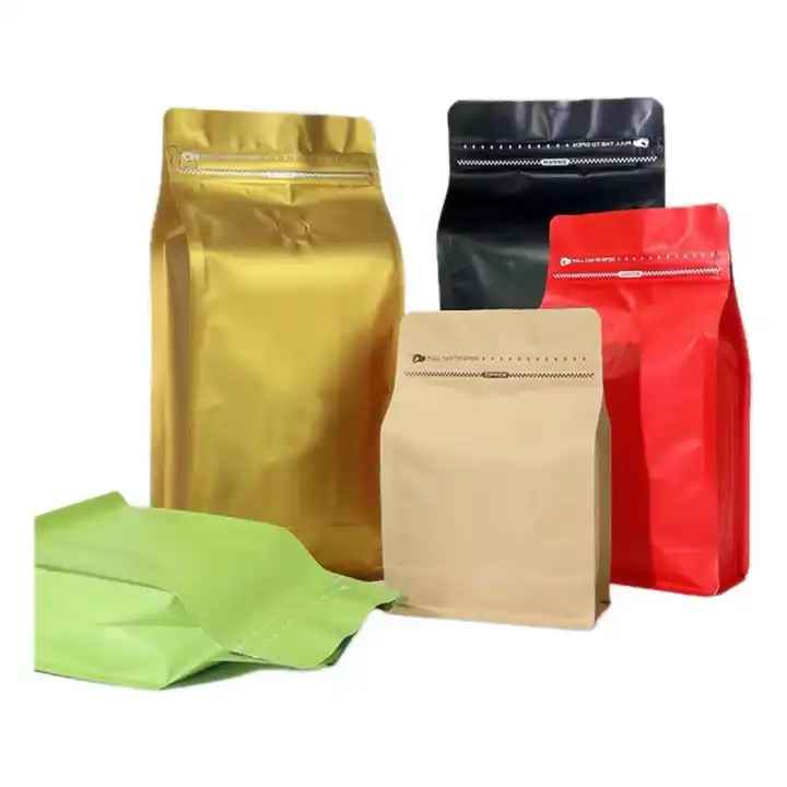 {1kg/1size} - túi 8 cạnh đáy vuông - đựng trà cafe (màu đen, trắng sữa, giấy, đỏ, bạc, đồng,xanh ngọc)