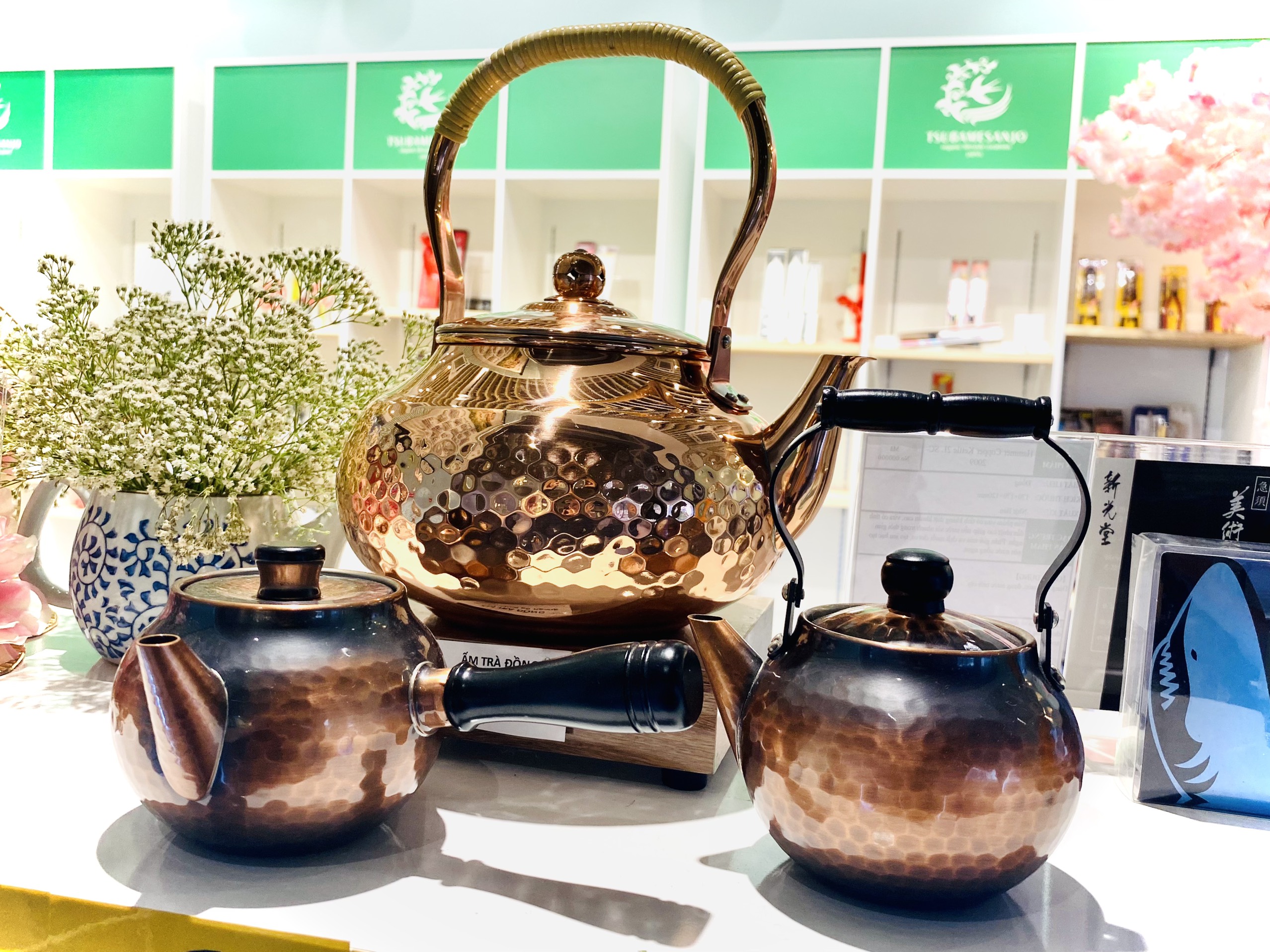 Ấm đồng nấu nước hammered | quai gỗ sc-2007 - quai mây sc-2009 | ấm đồng nhật bản | tạo ion bạc | dung tích 2l