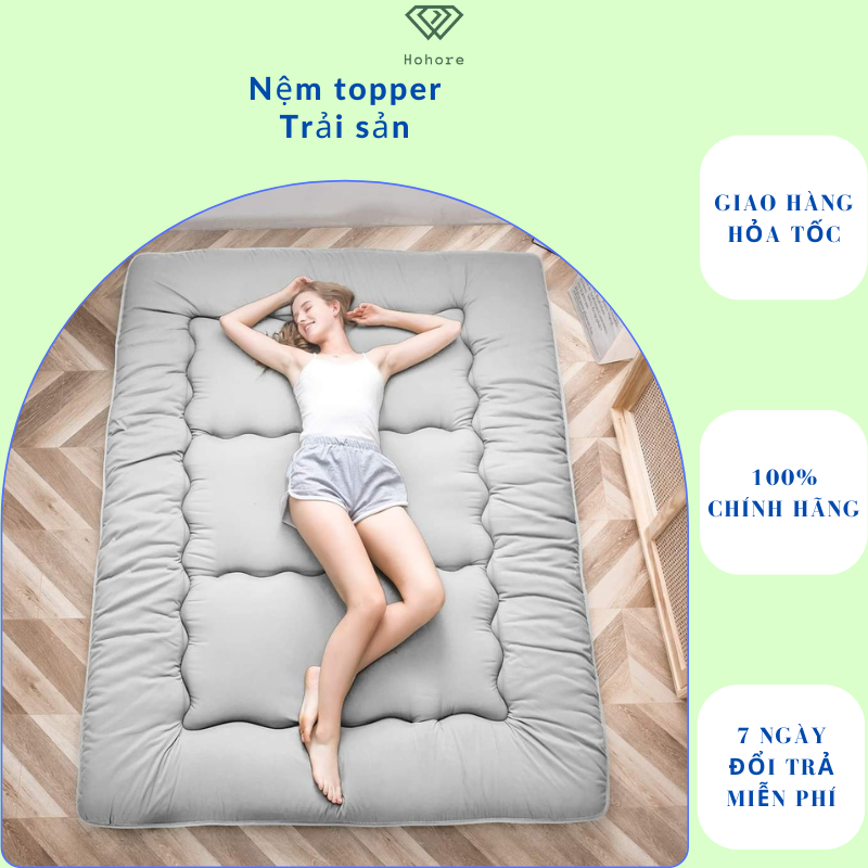 Nệm topper trải sàn, nệm bông ép kiểu nhật siêu êm, nệm xuất nhật cao cấp kích thước 100cm x 200cm x 7cm