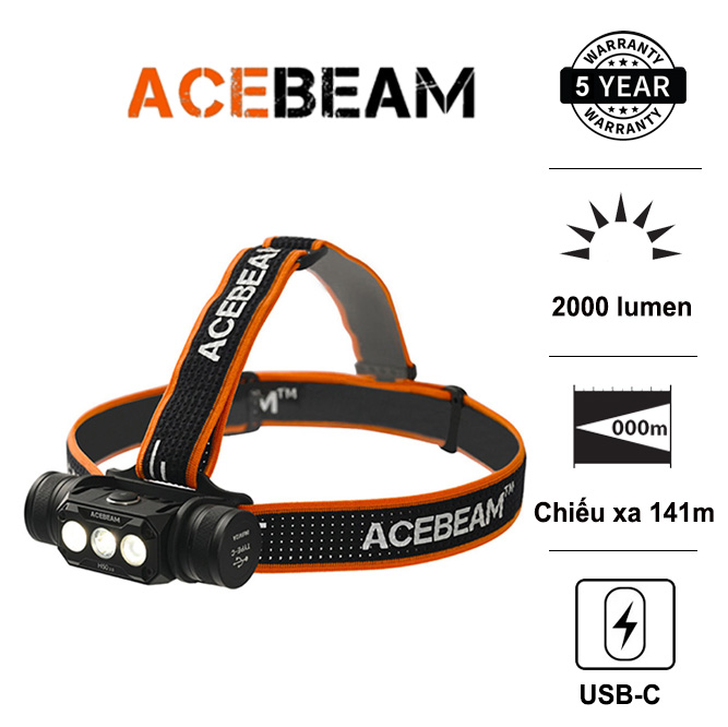 Đèn pin đội đầu ACEBEAM H50 V2.0 sáng 2000 lumen chiếu xa 141m (kèm pin)