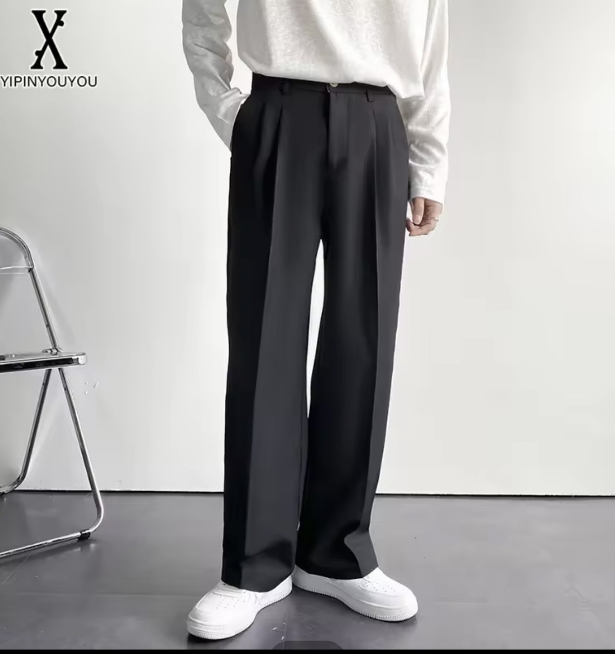 Quần âu baggy nam KJ ống rộng màu đen, xám dáng suông unisex, quần tây âu hàn quốc, quần âu nam vải lụa hàn co giãn