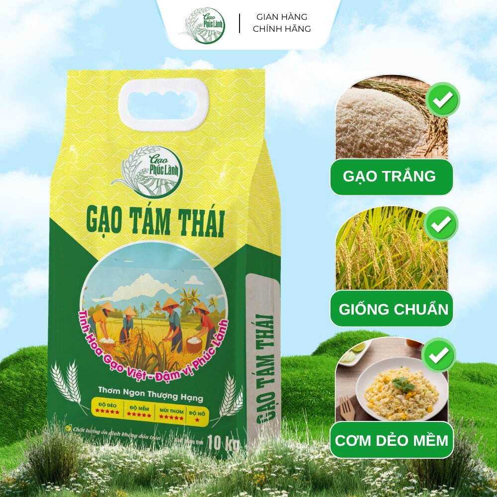 Combo 2 Túi Gạo Tám Thơm Thái Phúc Lành - Gạo Dẻo Thơm, Mềm, Đậm Vị - Tổng 20kg