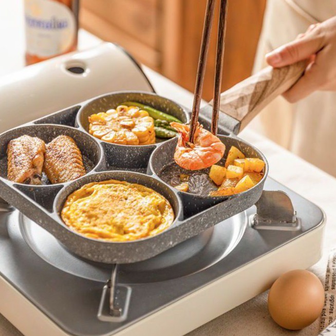 Chảo chống dính 4 ngăn - chảo chiên trứng ốp la 4 ngăn tiện dụng - chảo gang chiên trứng ốp la - dễ dàng vệ sinh - tay cầm chắc chắn - dùng cho mọi loại bếp- chảo chống dính nhiều ngăn chảo 4 ngăn