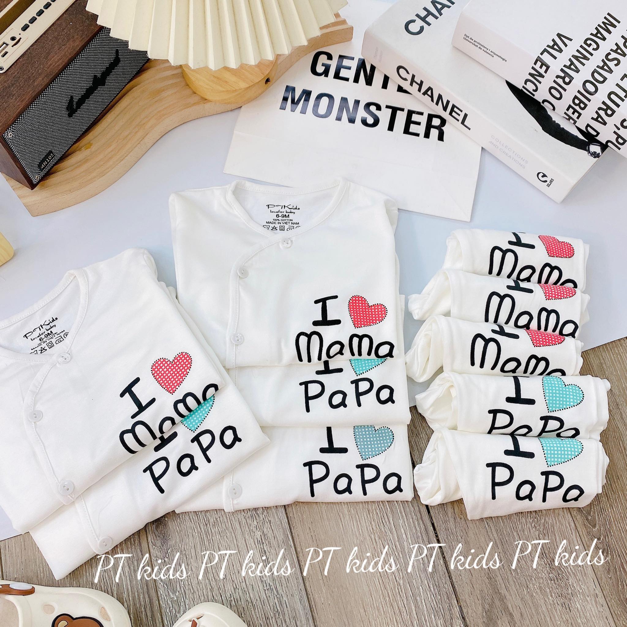 Bộ quần áo dài tay sơ sinh thun lạnh PTKID cho bé tư 3-9kg
