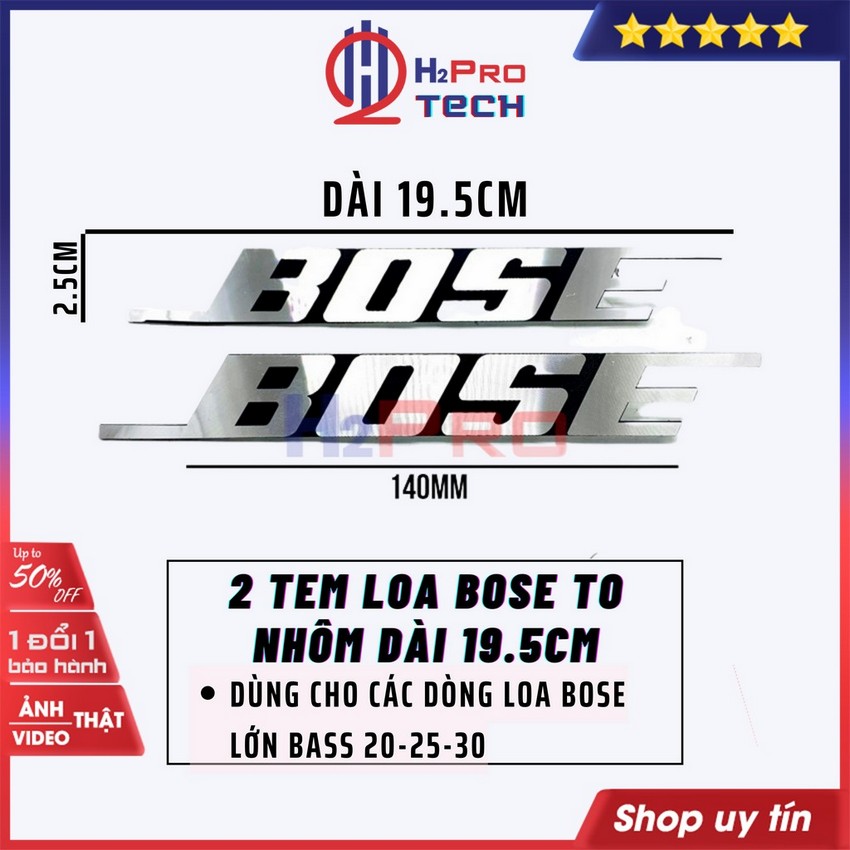Combo 2 tem loa b.o.s.e nhôm to dài 19.5cm, tem dán b.o.s.e thùng loa cỡ lớn bass 20, 25, 30-h2pro tech