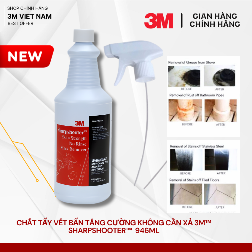 Chai xịt  Tẩy Vết Bẩn Tăng Cường Không Cần Xả Cao cấp 3M™ Sharpshooter™ 946ML