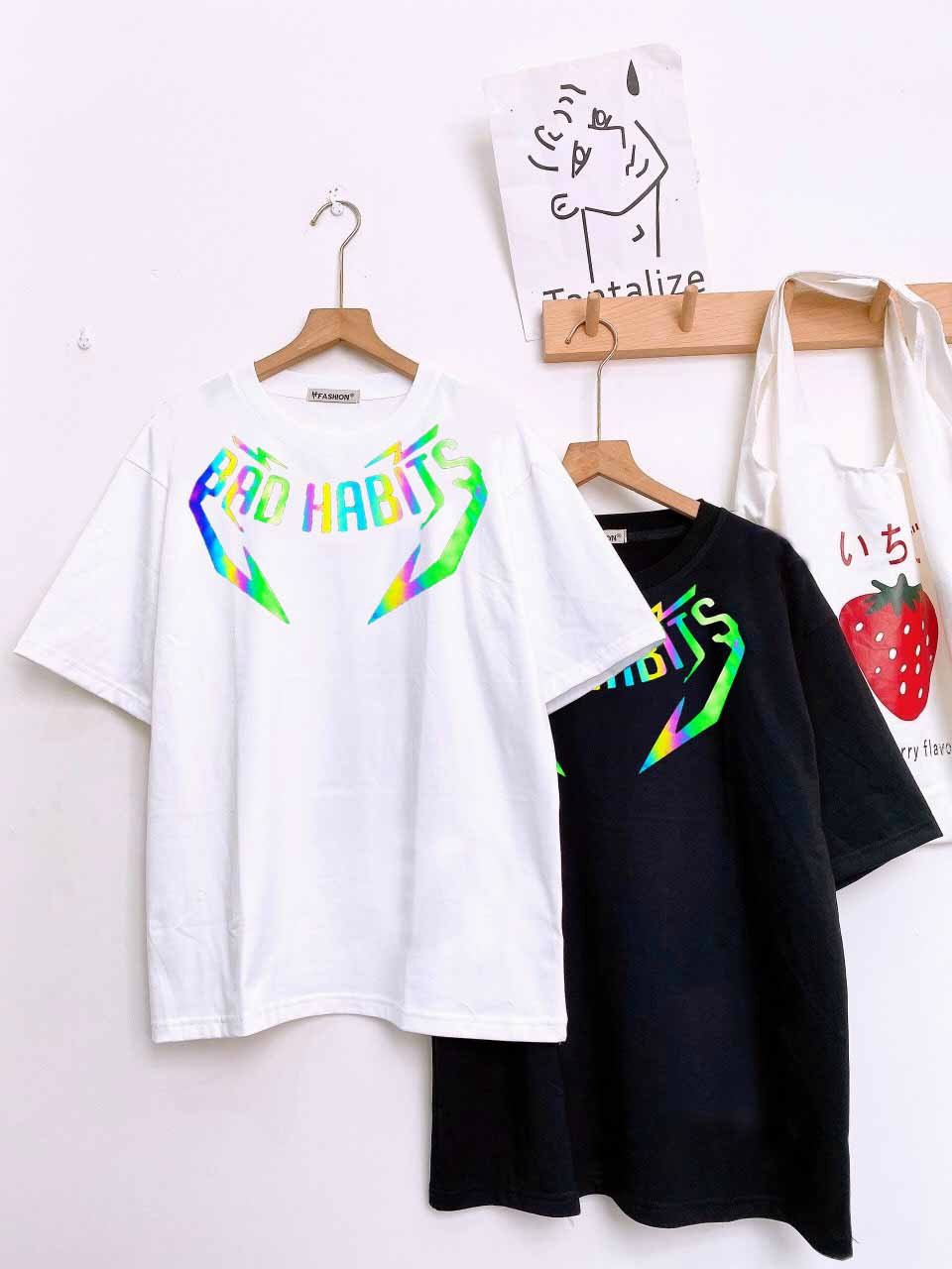 Áo Thun BAD HABITS Phản Quang 7 Màu Form Rộng Unisex Nam Nữ đẹp vải dày mịn