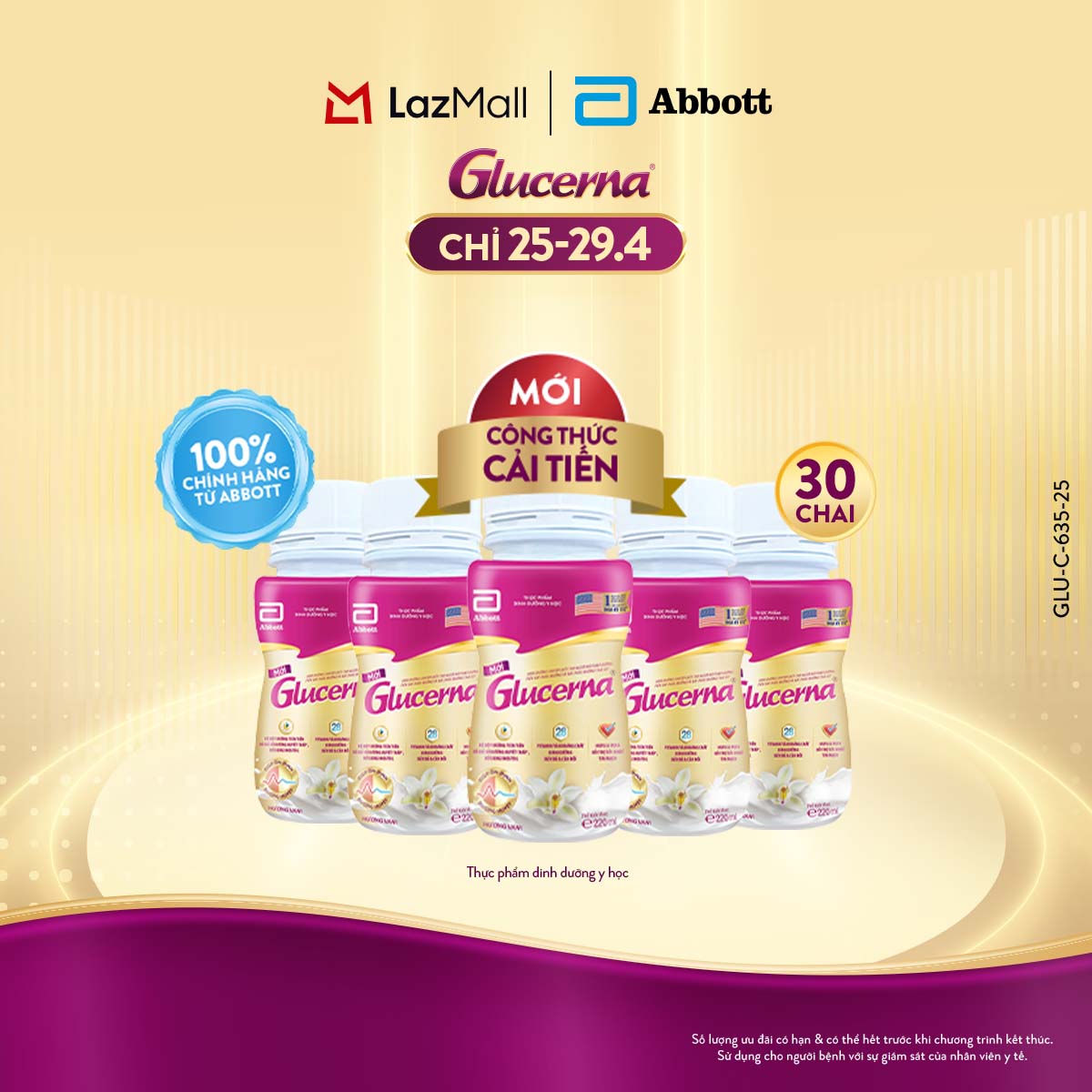 [CHỈ 25-29.04 GIÁ TỐT MUA NGAY-SLCH] Thùng 30 chai Glucerna chai uống liền tiện lợi 220ml (Bao bì thay đổi theo từng đợt nhập hàng)