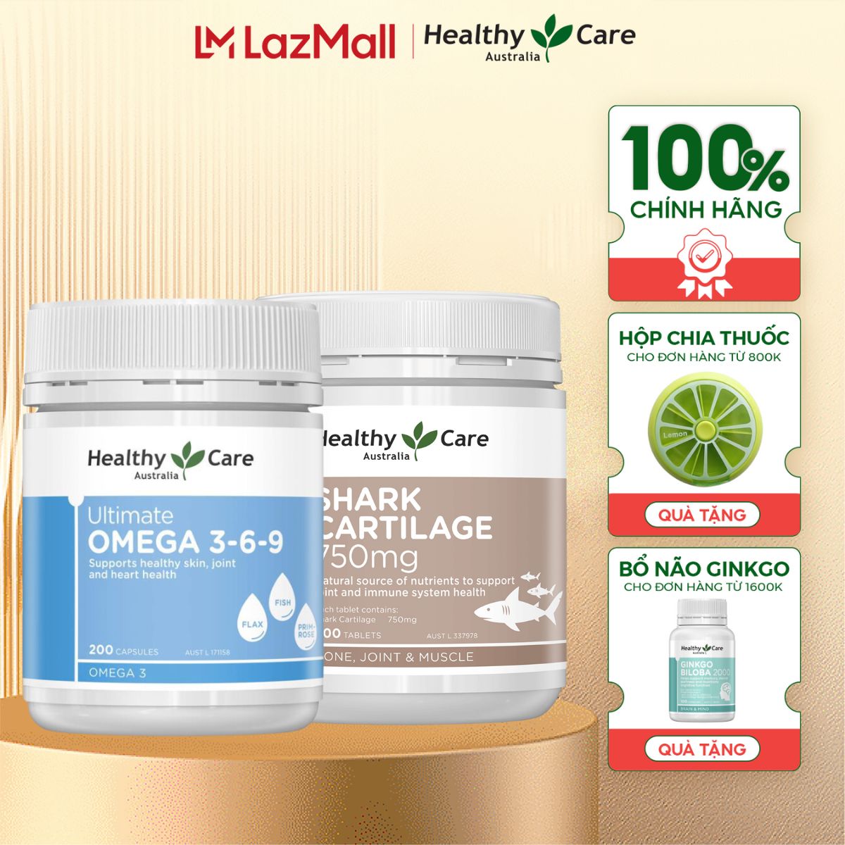 Combo healthy care sụn cá mập + omega 3 6 9 ultimate