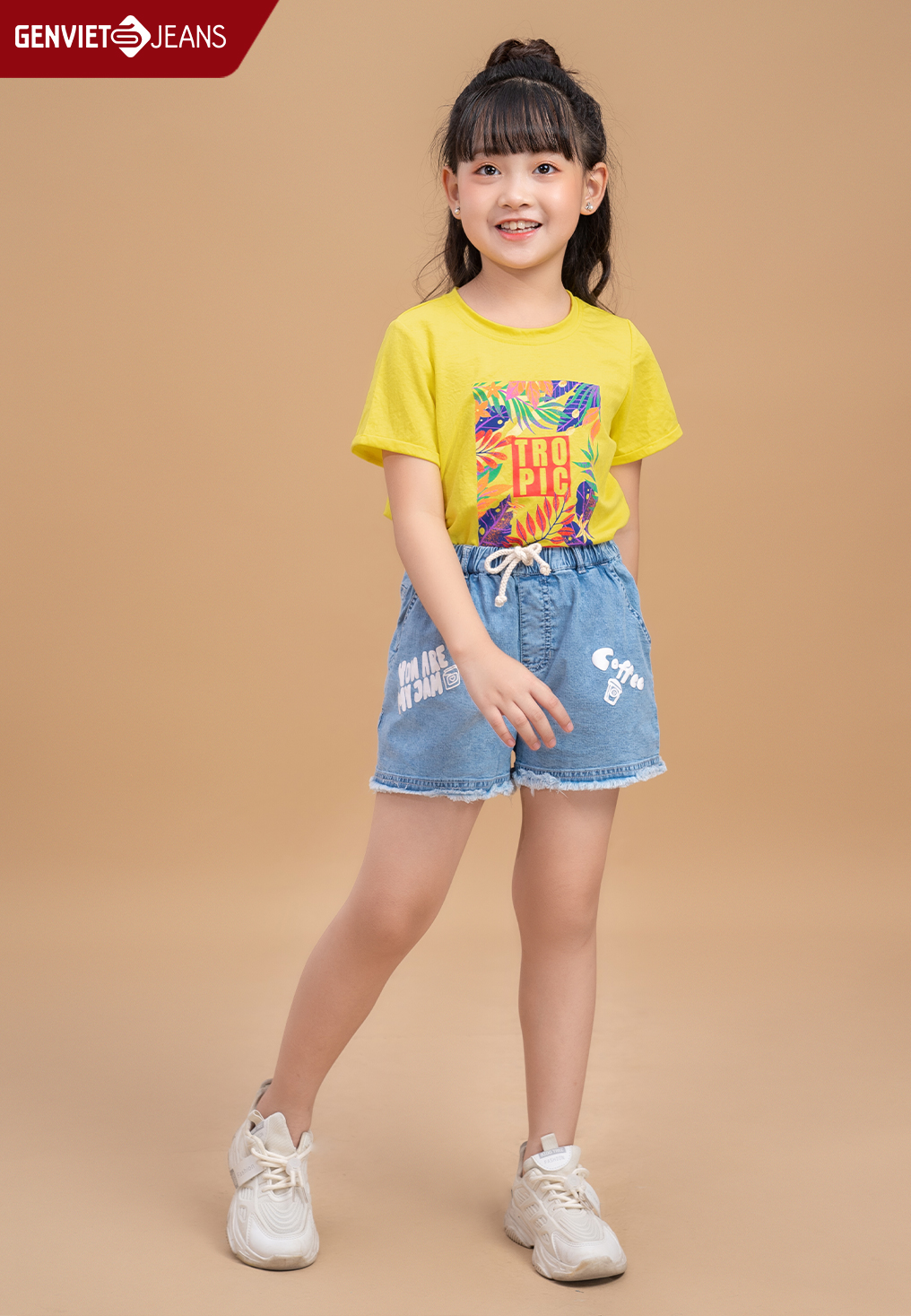 Quần short bé gái in hình graphic kq428j2152 genviet jeans