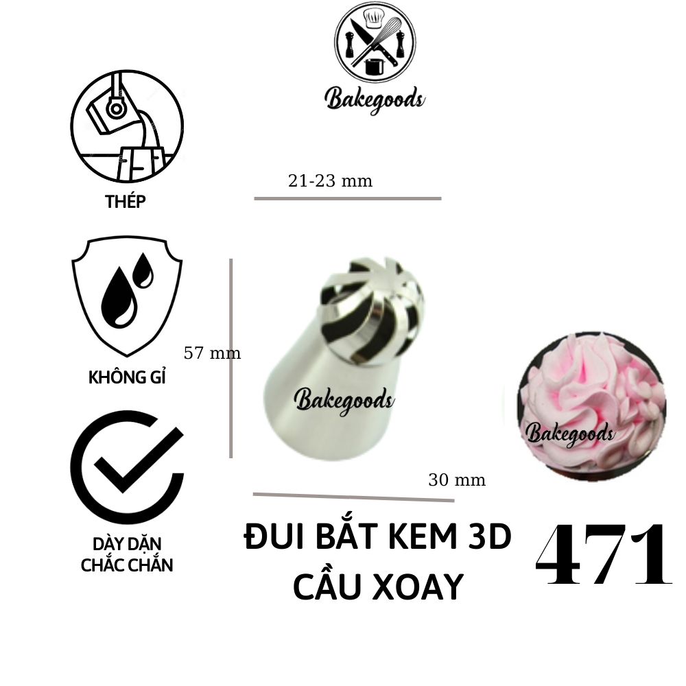 Đui bắt kem 3D Nga, đuôi bắt kem 3D Nga 471 hình cầu xoay thép cao cấp không gỉ