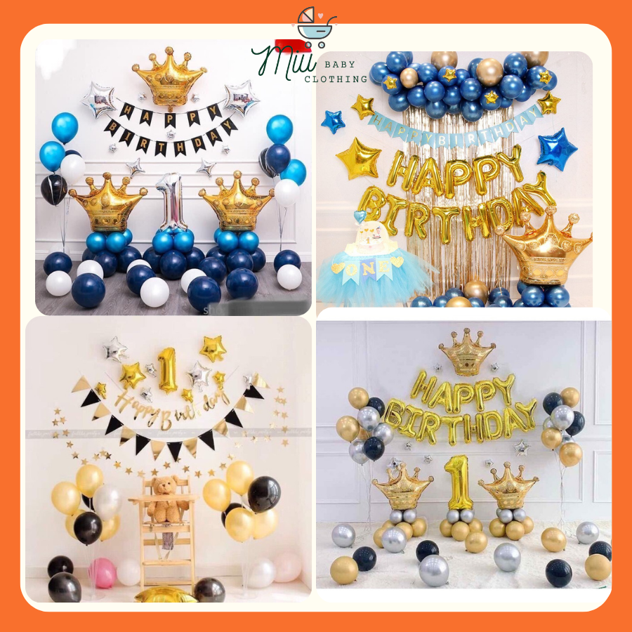 Tổng hợp combo - Set trang trí sinh nhật sang chảnh màu vàng- xanh- đen Miubabyclothing