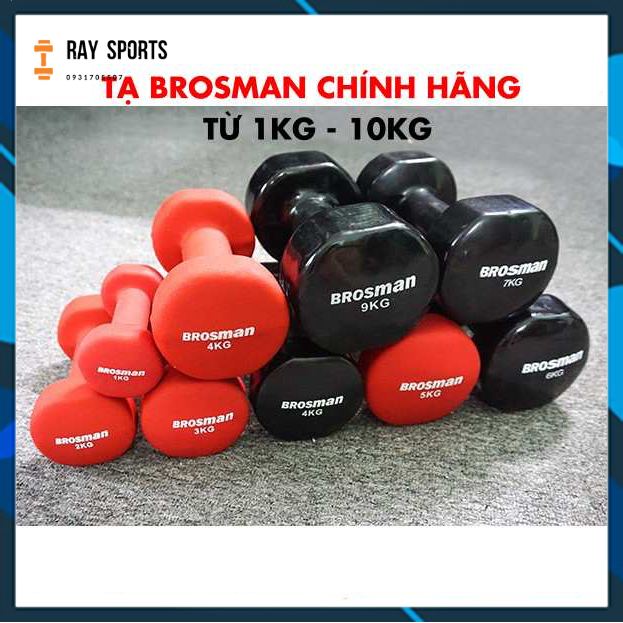 Tạ tay 6kg 7kg 8kg 9kg 10kg hàng cao cấp, Tạ tay bằng sắt bọc cao su hãng BROSMAN nhập khẩu - RAYSPORTS