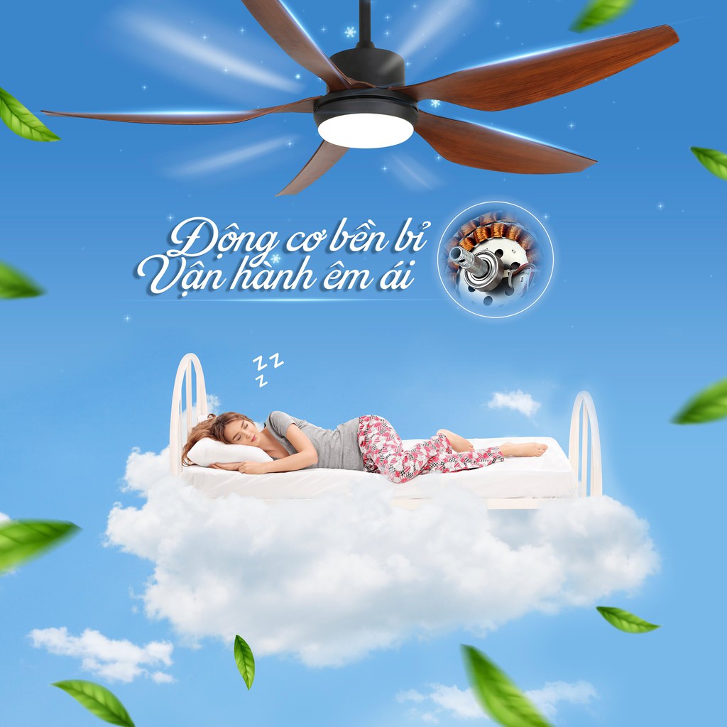 Quạt trần , Quạt trần TLC 5 cánh, Quạt trần đèn LED - Nguồn gió tự nhiên, vận hành êm ái, chất liệu cao cấp, tiết kiệm điện năng