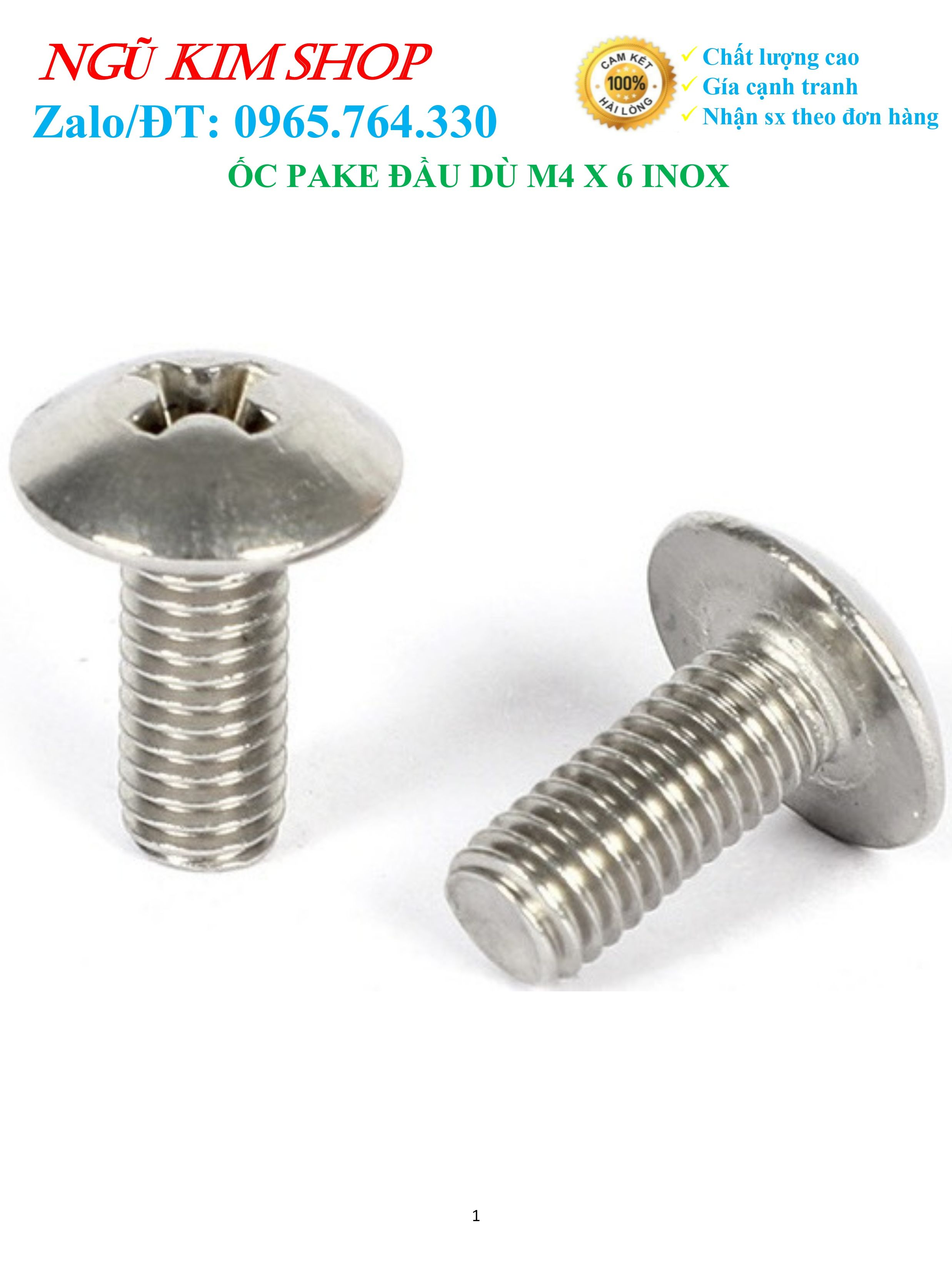 Ốc pake đầu dù m4 x 6 -> 50 inox giá thanh lý