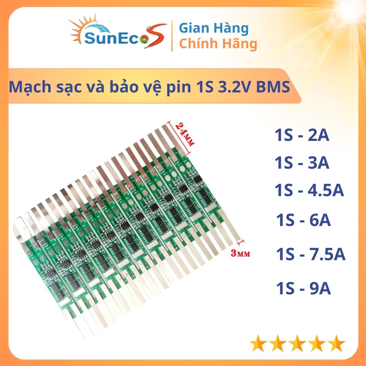 Mạch Sạc Và Bảo Vệ Pin 32650 SUNECO Lithium 1S/3,2V/1PIN-1S/3,2V/2PIN-1S/3,2 V/3PIN-1S/3,2 V/4PIN-1S/3,2V/5PIN - 1S/3,2V/4MOS - ALLBV1S