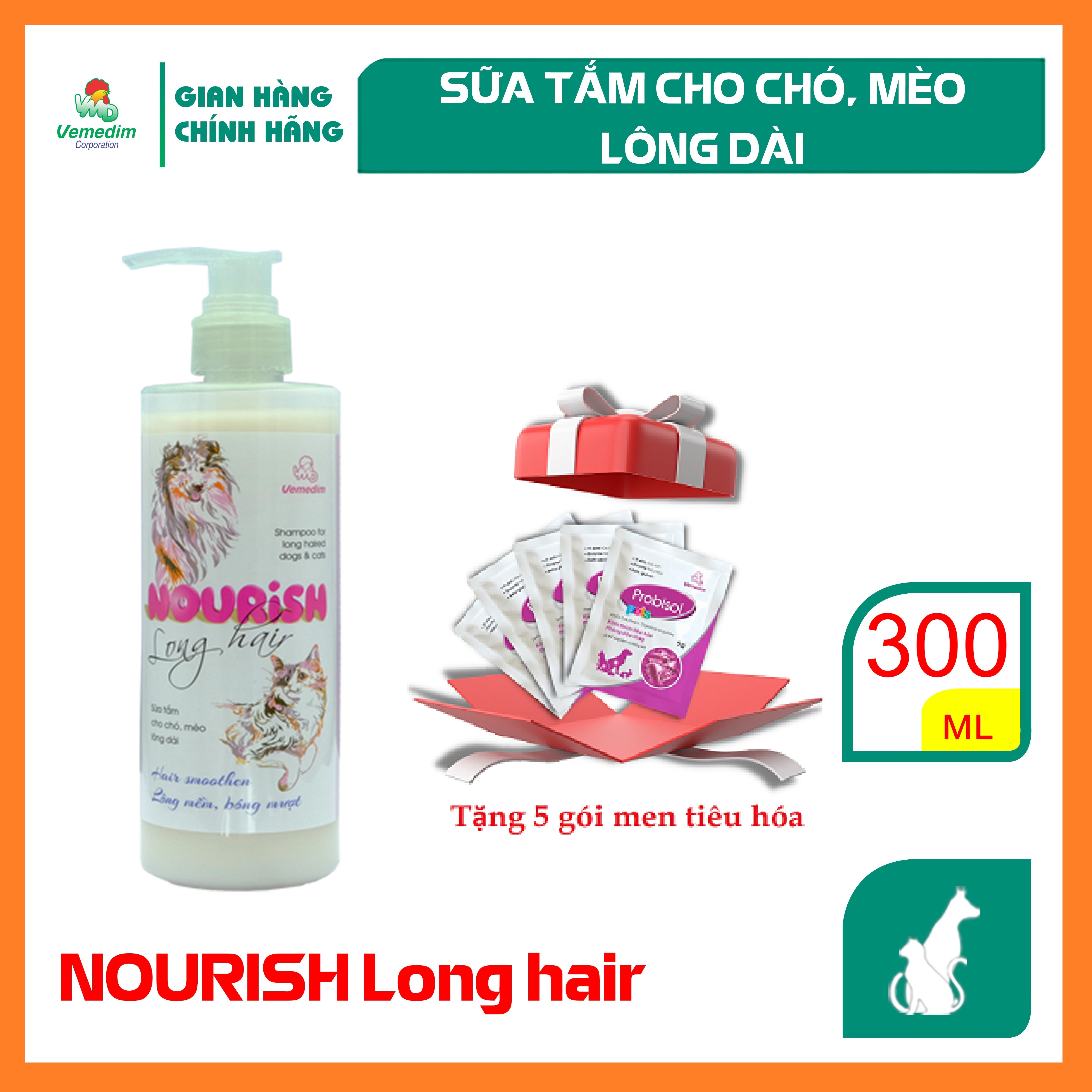 "Hoàn tiền đến 10%" Vemedim Shampoo Nourish long hair sữa tắm cho chó, mèo lông dài, chai 300ml (kèm quà tặng)